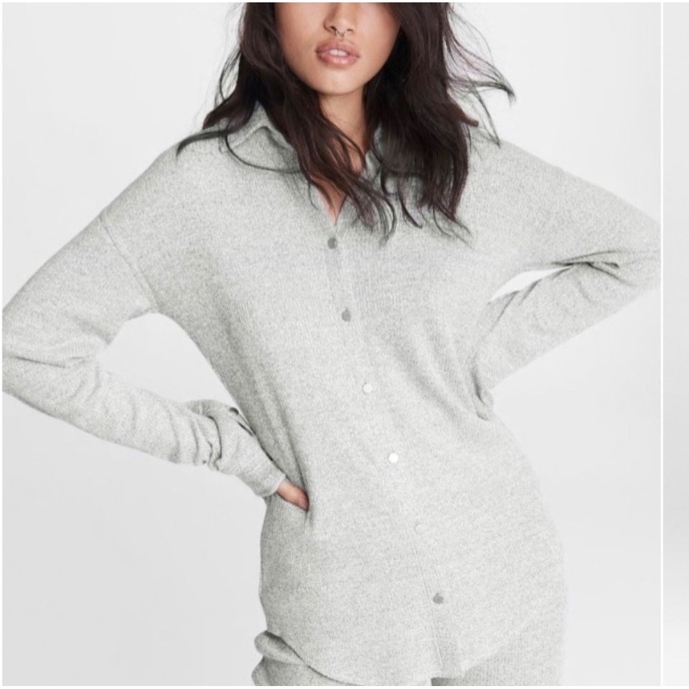 NWT Rag & Bone The Knit Rib Shirt M light grey minimalist chic preppy classic
